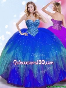 Gorgeous Beaded Bodice Big Puffy Quinceanera Dress in Royal Blue
