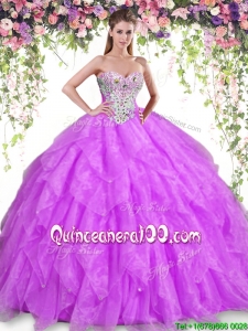 Hot Sale Beaded and Ruffled Lilac Quinceanera Dress in Organza