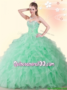 Lovely Big Puffy Apple Green Quinceanera Dress with Beading and Ruffles