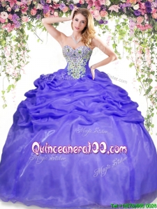 Popular Big Puffy Lavender Quinceanera Dress with Beading and Pick Ups
