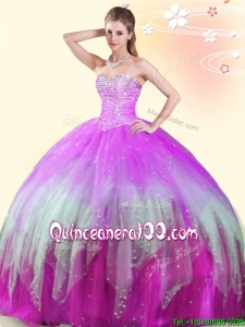 Unique Beaded Multi Color Really Puffy Quinceanera Dress in Tulle