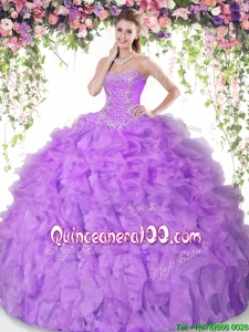 Wonderful Lilac Big Puffy Quinceanera Dress with Beading and Ruffles