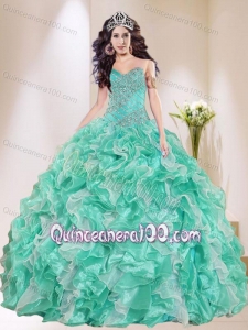 Apple Green Sweetheart Beading and Ruffles Quinceanera Dress
