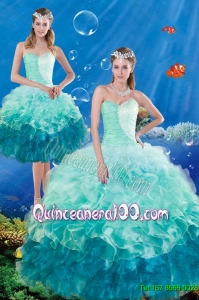 Luxurious Multi Color Ruffles and Beaded Quince Dresses in Multi Color for 2015 Summer