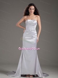 Cheap and Modern Mother of the Dresses with Beading and Ruching in Silver