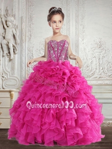 Hot Selling Beading and Ruffles Little Girl Pageant Dress in Fuchsia