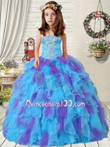 New Style Appliques Little Girl Pageant Dress with Ruffles in Purple and Blue