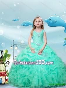 New Style Scoop Beaded Apple Green Little Girl Pageant Dresses with Pick Ups and Ruffles