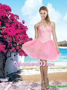 Summer 2015 Pretty Pink Sweetheart Dama Dress with Beading for Cocktail