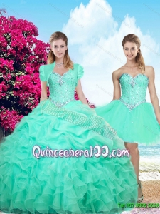 Summer Top Seller Sweetheart Beaded Apple Green Detachable Quinceanera Dresses with Ruffles