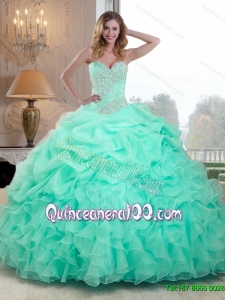 Summer 2015 Pretty Beaded and Ruffles Quinceanera Dresses in Apple Green