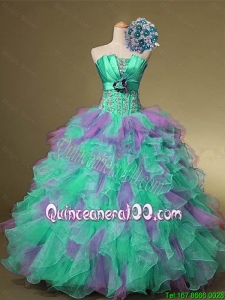 2016 Summer Top Seller Strapless Quinceanera Dresses with Beading and Ruffles