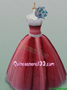 2016 Fall Elegant Spaghetti Straps Quinceanera Dresses with Beading in Wine Red