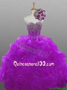 2016 Summer Perfect Quinceanera Dresses with Beading and Rolling Flowers