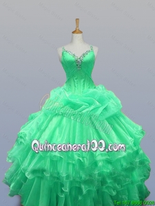 2016 Fall Elegant Straps Quinceanera Dresses with Beading and Ruffled Layers