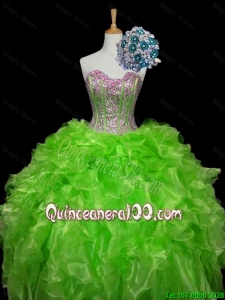 2016 Summer Luxurious Ball Gown Apple Green Quinceanera Dresses with Sequins and Ruffles