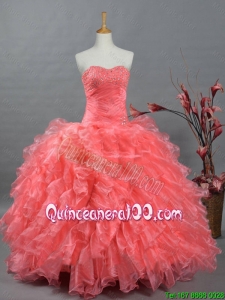 2016 Summer New Style Sweetheart Beading Watermelon Quinceanera Dresses