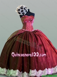 2016 Summer Perfect Sweetheart Lace Quinceanera Gowns in Taffeta