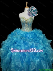 Elegant 2016 Summer Sweetheart Sequins and Ruffles Quinceanera Dresses in Blue