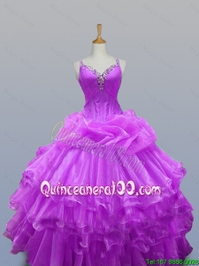 Luxurious 2016 Fall Straps Beaded Quinceanera Dresses with Ruffled Layers