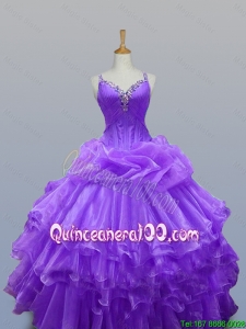 New Arrival 2015 Summer Straps Quinceanera Dresses with Beading and Ruffled Layers