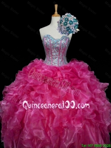 Perfect 2016 Fall Sweetheart Hot Pink Quinceanera Dresses with Sequins and Ruffles