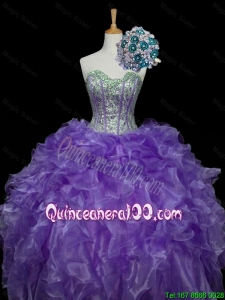 Pretty Sweetheart Purple Quinceanera Dresses with Sequins and Ruffles for 2015