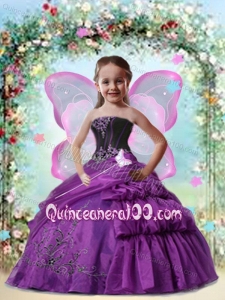 2014 Beatiful Eggplant Purple Little Girl Pageant Dress with Appliques and Pick-ups