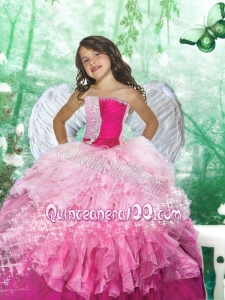 2014 Inexpensive Strapless Pink Beading and Ruffles Little Girl Pageant Dress