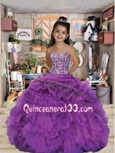 2014 Luxirious Sweetheart Appliques and Ruffles Purple Little Girl Pageant Dress