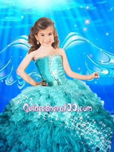 2014 Pretty Good Strapless Blue Little Girl Pageant Dress with Beading and Ruffles