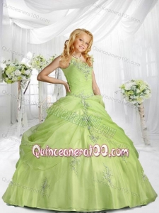 Beautiful Straps Appliques and Pick-ups Little Girl Pageant Dress