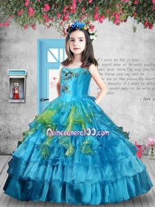 Luxurious Appliques and Ruffles Baby Blue Little Girl Pageant Dress