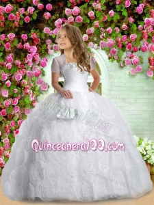 Most Popular Sweethear White Little Girl Pageant Dress with Appliques and Rolling Flowers