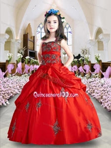 Sweet Wine Red Little Girl Pageant Dress with Appliques and Pick-ups
