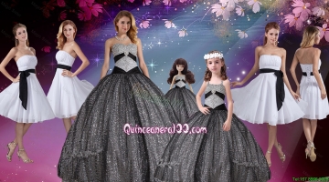 Popular Appliques and Sequined Quinceanera Dresses and White Short Dama Dresses and Cute Straps Little Girl Dresses