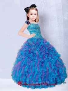 Cute One Shoulder Beading Little Girl Pageant Dresses