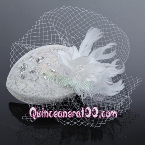 Elegant White 2014 Rhinestone Feather Hat Hair Ornament