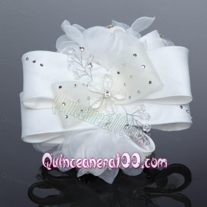 Exculsive White Lilac Satin Hair Flower with Beading