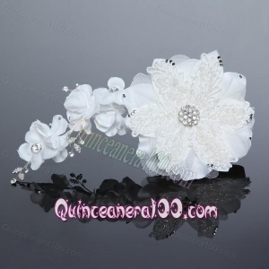 Pearl Lace and Tulle Wedding White Beading Hair Flowers