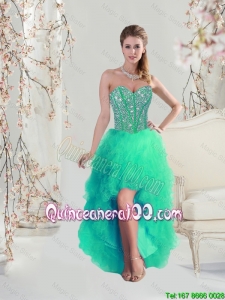 Comfortable High Low Beaded and Ruffles Apple Green Dama Dresses for 2016