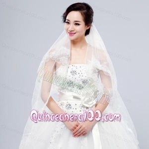 Elegant One-Tier Lace Edge Elbow Veils for Wedding Party