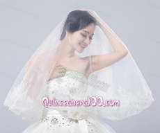 Two-Tier Lace Edge Wedding Veils with Angle Cut