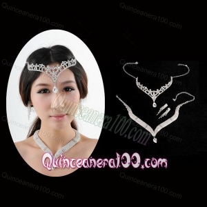Princess Rhinestone Jewelry Set Including Necklace Tiara And Earrings