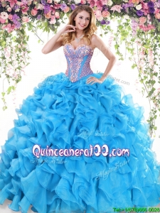 2017 Discount Ruffled and Beaded Organza Quinceanera Dress in Baby Blue