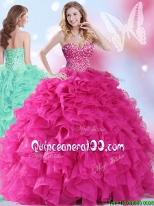 2017 Wonderful Hot Pink Big Puffy Quinceanera Dress with Beading and Ruffles