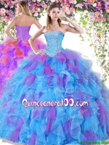 Unique Beaded and Ruffled Big Puffy Quinceanera Dress in Organza