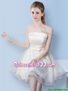 Cheap Strapless Off White Dama Dress with Bowknot