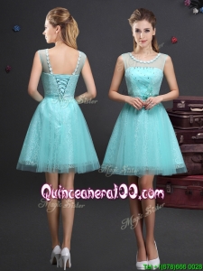 Simple Applique Decorated Scoop Dama Dress with Beading