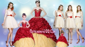 Fashionable Brush Train Quinceanera Dress with Beading and Pick Ups and Best Spaghetti Straps Mini Quinceanera Dress and Luxurious Champagne Short Dama Dresses with Hand Made Flower